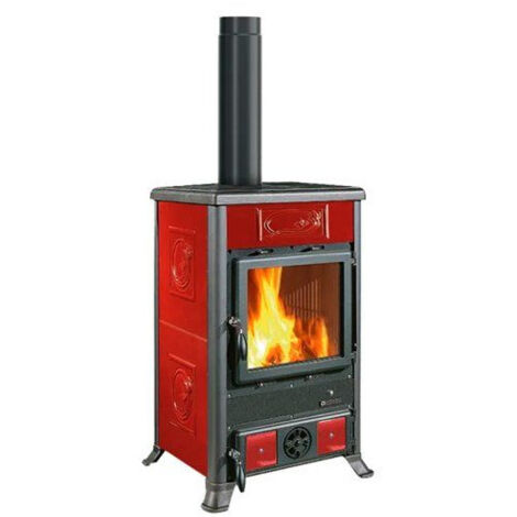 Poêle à bois – Rossella R1 5.0 Liberty, revêtement émaillé finition Bordeaux, 58 × 59 x 91 cm, 9 kW – La Nordica