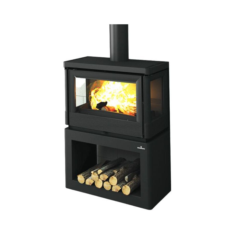 Bronpi - Poêle à bois ventilé 3 faces Versailles 10 kW Porte fonte - sans vitre sérigraphiée noire