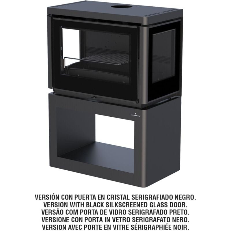 Poêle à bois ventilé 3 faces - BRONPI Versailles 10 kW Porte fonte - avec vitre sérigraphiée noire