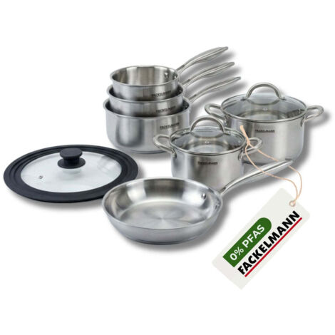 Poêle à Frire 20 cm, Casseroles 14 16 et 18 cm, Faitouts 20 24 cm inox 18/10 Triply et couvercle Fackelmann Vita3