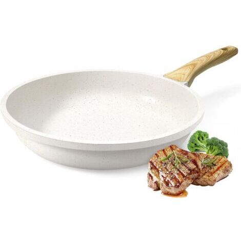 Poêle à frire antiadhésive 24 cm avec revêtement en granit, 24 cm, à induction, sans PFOS/PFOA, pour tous les types de feux, blanche