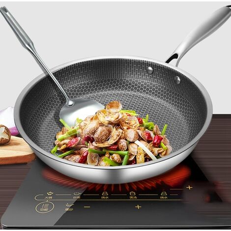 Poêle à frire antiadhésive en acier inoxydable, casserole à Steak frit 28Cm, casserole à nid d&39abeille simple face, ustensiles de cuisine,Orange