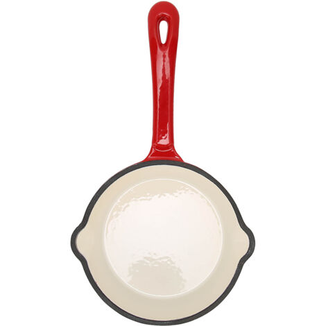 Poêle à frire en fonte émaillée, revêtement antiadhésif double couche, manche long, durable pour cuisine maison et restaurant.