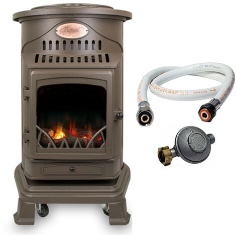 Poele à gaz 3400W Marron miel + Tuyau gaz 1.5 m + detendeur butane Provence UNIVERSAL