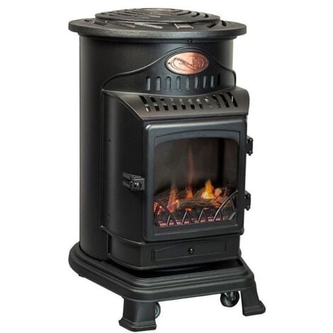 Poêle à gaz Fonte véritable 3,4KW noir Effet feu Provence UNIVERSAL
