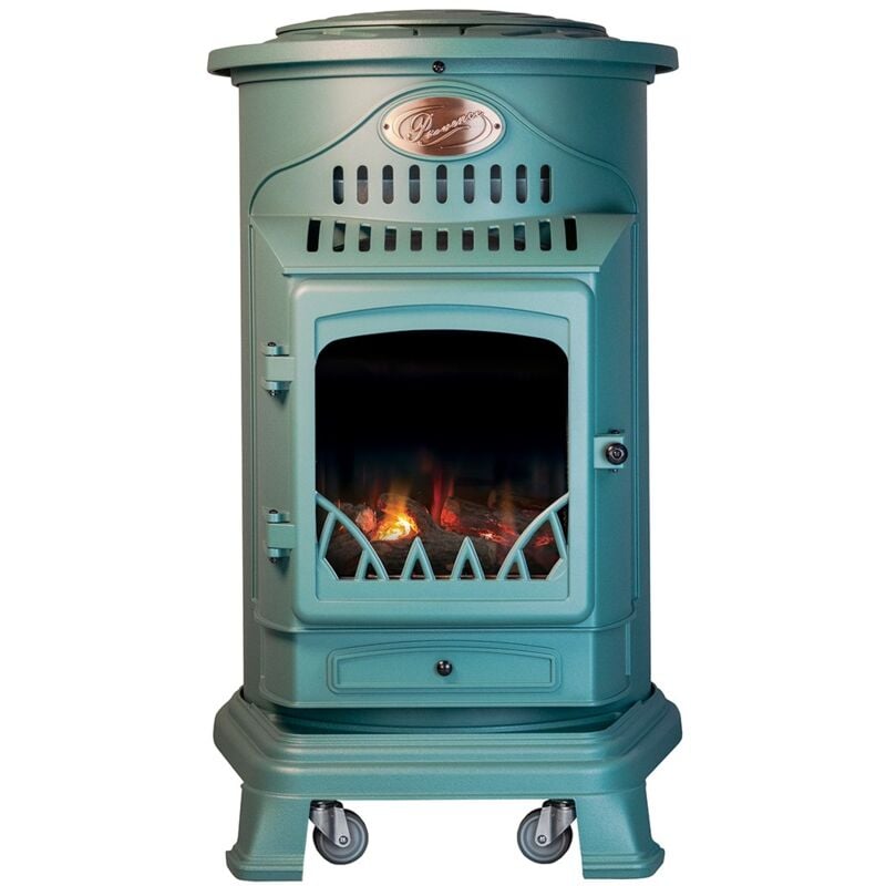 Universal - Poêle à gaz Fonte véritable 3.4KW Vert Effet feu Provence