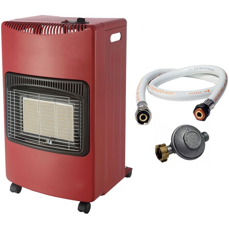 Poele à gaz Rouge pliable 4,2KW Chauffage d'appoint Interieur Allumage Piezo Tuyau gaz + détendeur butane Intec