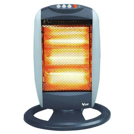 Poêle à gaz Vigor Toshi 3 lampes halogènes 400W – Mouvement oscillant 70° – Dimensions 30x13x52 cm – Interrupteur de sécurité intégré – Blinky