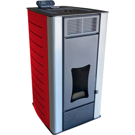Poêle à granulés à eau Nemaxx PW18-RD Poêle à pellets de bois en acier rouge, puissance 18 kW, rendement 90,8%, 300m³ capacité de chauffage, avec télécommande