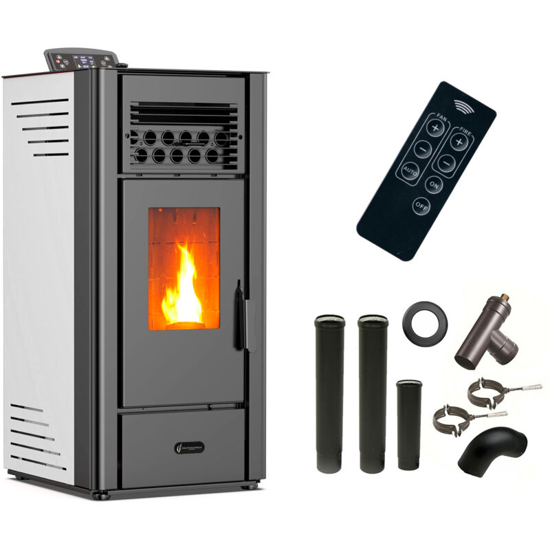 Sannover - Poêle à granulés air Anita 10 kW Blanc + Kit Raccordement Fumisterie