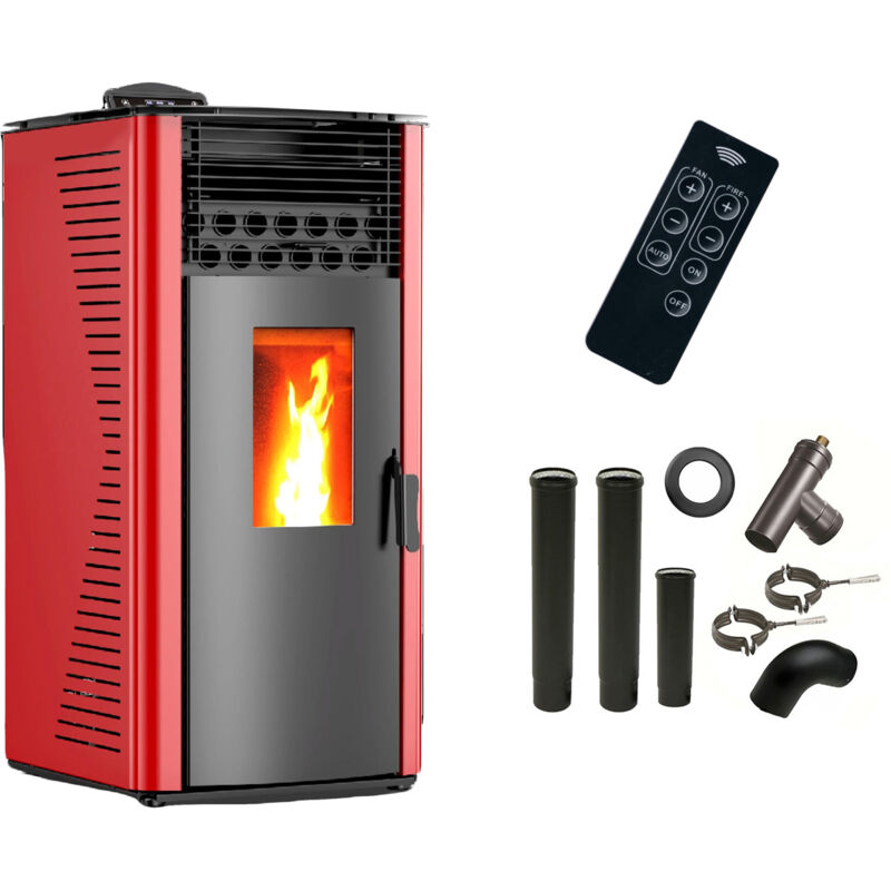 Sannover - Poêle à granulés air Anita 12 kW Bordeaux + Kit Raccordement Fumisterie