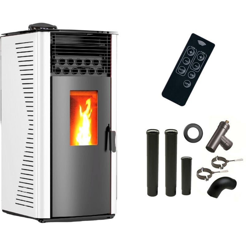 Sannover - Poêle à granulés air Anita 12 kW Blanc + Kit Raccordement Fumisterie