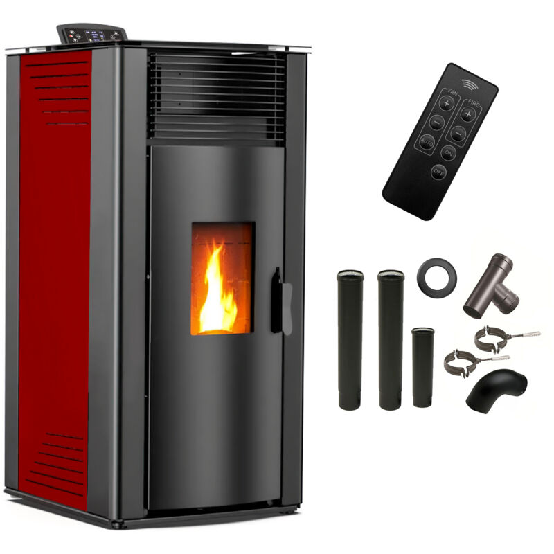 Sannover - Poêle à granulés air Anita 15 kW Bordeaux + Kit Raccordement Fumisterie