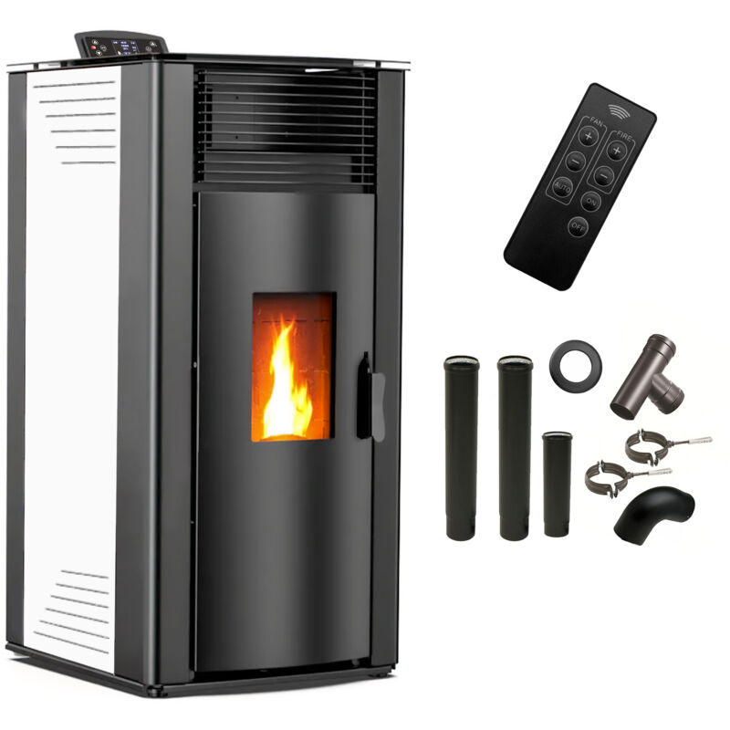 Sannover - Poêle à granulés air Anita 15 kW Blanc + Kit Raccordement Fumisterie