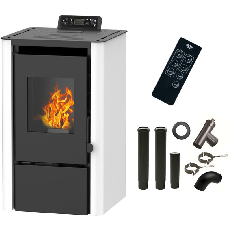 Sannover - Poêle à granulés air Anita 7,6 kW Blanc + Kit Raccordement Fumisterie