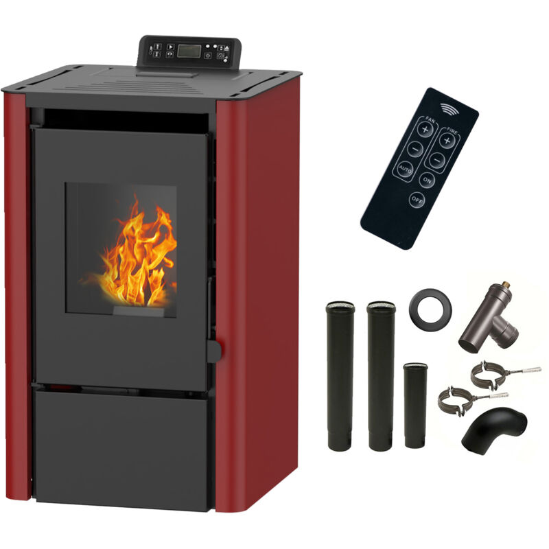 Sannover - Poêle à granulés air Anita 7,6 kW Bordeaux + Kit Raccordement Fumisterie