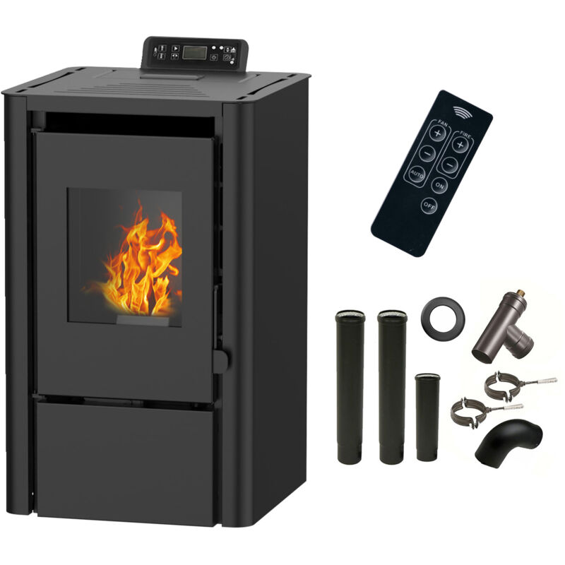 Sannover - Poêle à granulés air Anita 7,6 kW Noir + Kit Raccordement Fumisterie
