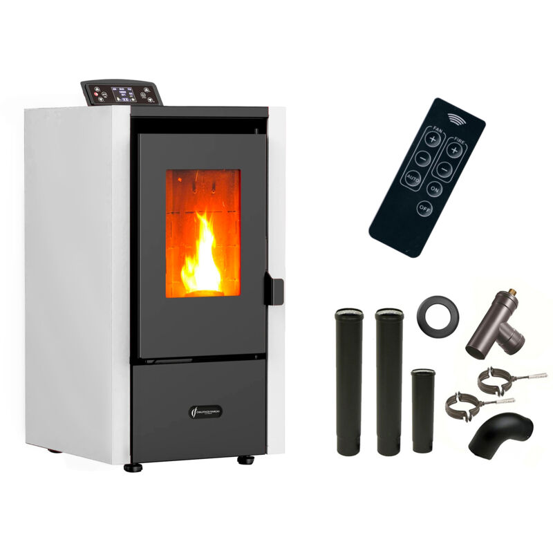 Sannover - Poêle à granulés air Anita 6,5 kW Blanc + Kit Raccordement Fumisterie