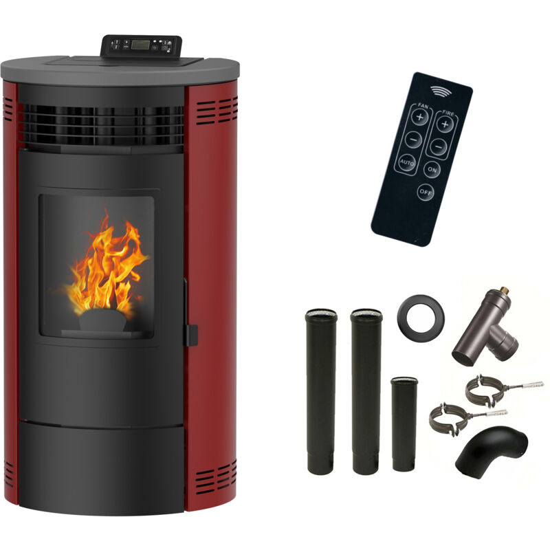 Sannover - Poêle à granulés Air Flavia 15 kW Bordeaux + Kit Raccordement Fumisterie