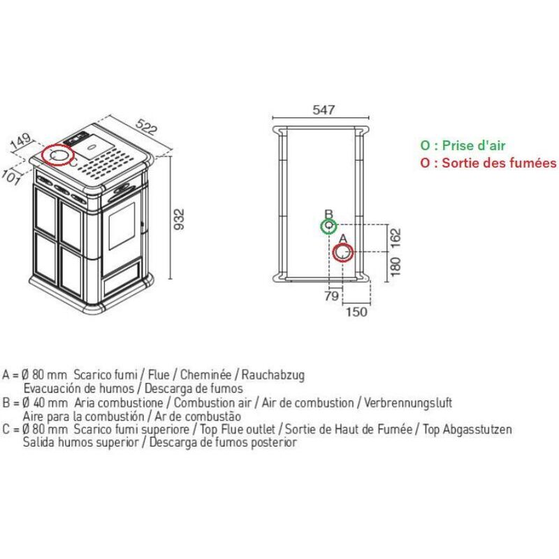 Eva Calor - Poêle à granules céramique Alina 8 kW Bordeaux