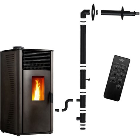 Poêle à granulés étanche Anita 12 kW Noir Sannover + Kit d'installation Complet