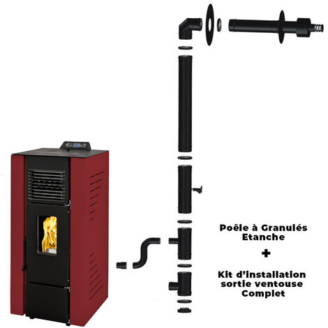 Poêle à granulés étanche Anita 17 kW Blanc Sannover + Kit d'installation Complet