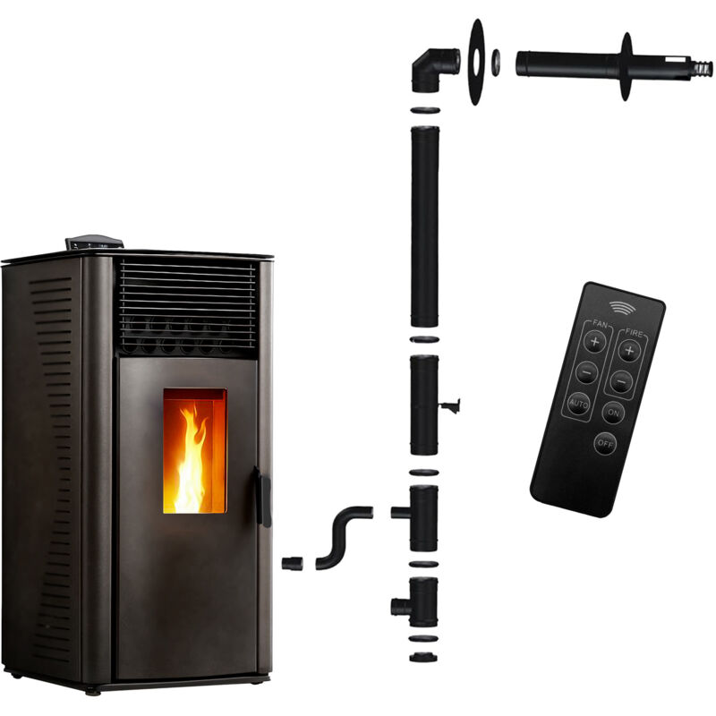 Po&ecirc;le &agrave; granul&eacute;s &eacute;tanche Anita 13 kW Noir + Kit d'installation Complet