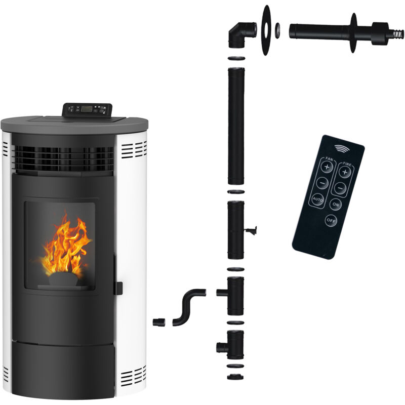 Sannover - Poêle à granulés étanche Flavia 15 kW Blanc + Kit d'installation Complet