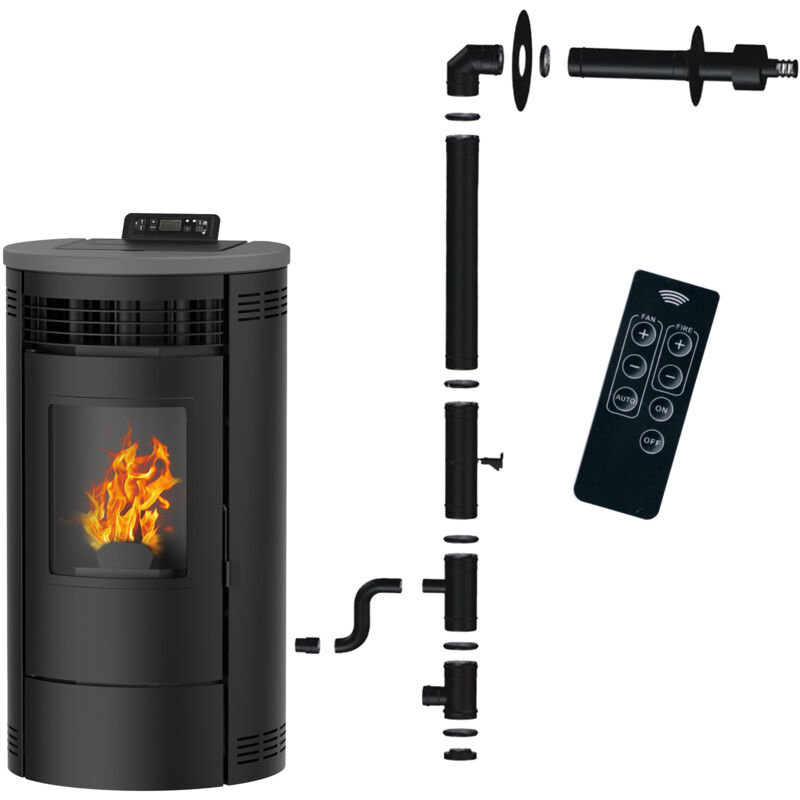 Sannover - Poêle à granulés étanche Flavia 15 kW Noir + Kit d'installation Complet