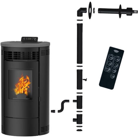 Poêle à granulés étanche Flavia 9,5 kW Noir Sannover + Kit d'installation Complet