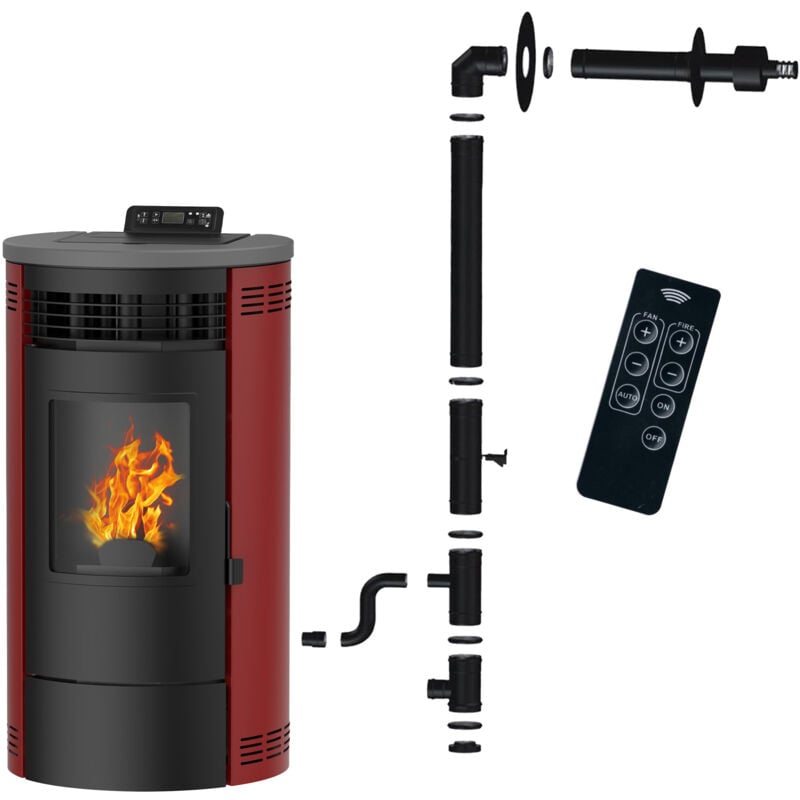 Sannover - Poêle à granulés étanche Flavia 9,5 kW Bordeaux + Kit d'installation Complet