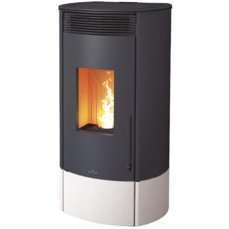 Poêle à granulés étanche option canalisable - BRONPI Mila 10.3 kW  Blanc - Foyer en fonte - Avec KIT de canalisation