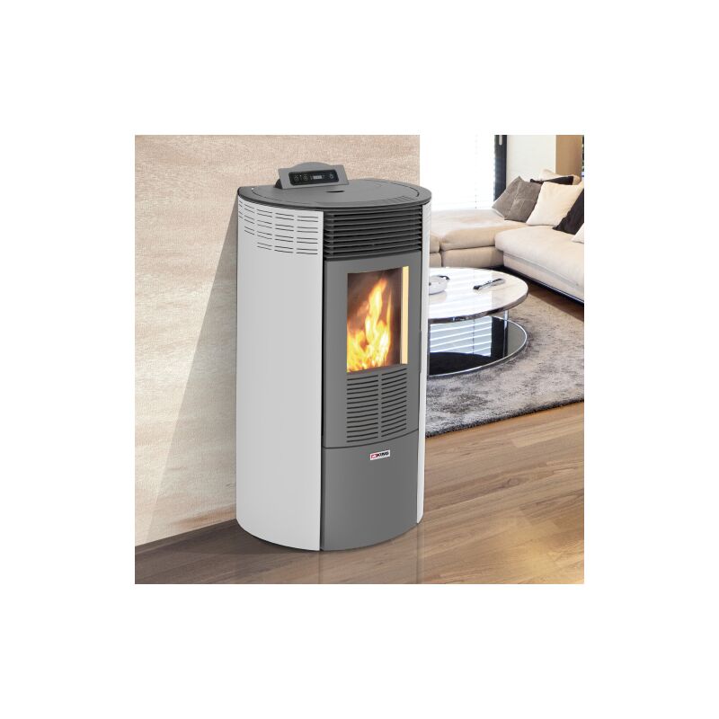 King - Poele a' granule's 12 Round 10,1 kW blanc pour habillage acier 230 m avec te'le'commande