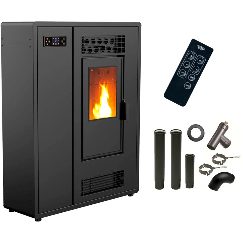 Sannover - Poêle à granulés Air Slim Astral 12,2 kW Noir + Kit Raccordement Fumisterie
