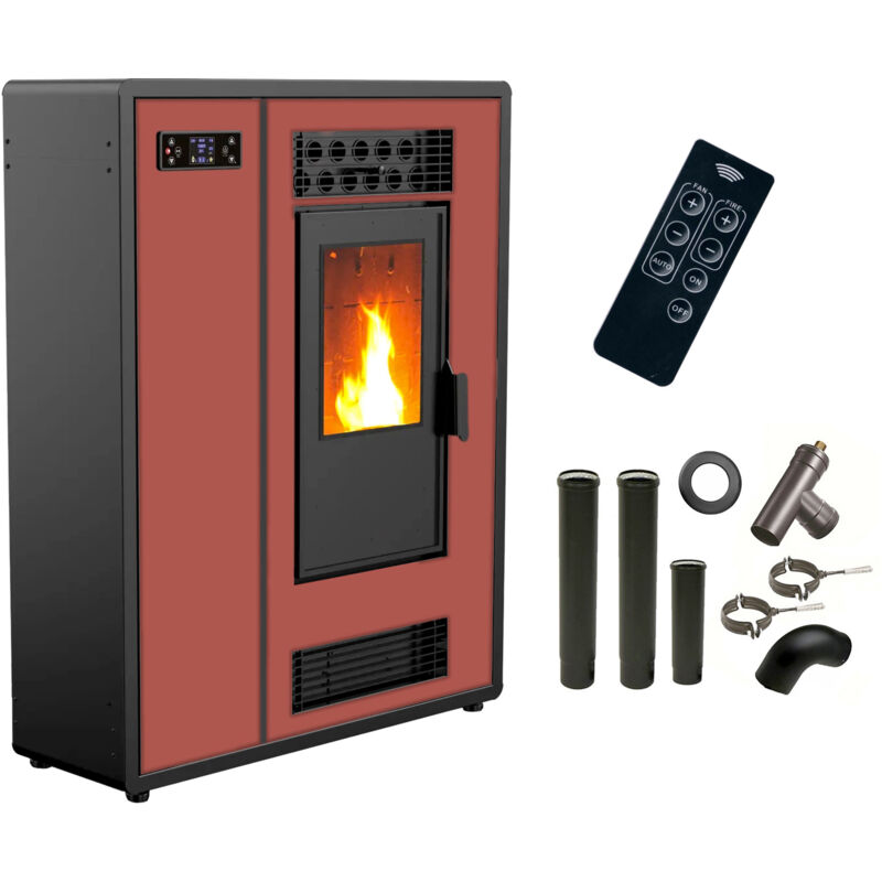 Poêle à granulés Air Slim Astral 12,2 kW Bordeaux Sannover + Kit Raccordement Fumisterie