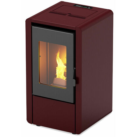 Poêle à granulés ventilé 7 kW – Couleur bordoux – Autonomie 14h – Rendement 89,8% – Sortie fumées Ø 80mm – AMG