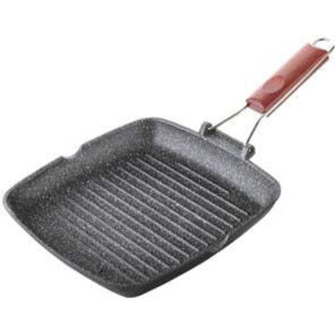 Poêle à Griller Carrée avec Manche Plié En Bois Granit Ligne Pierre Dure - cm.26x26