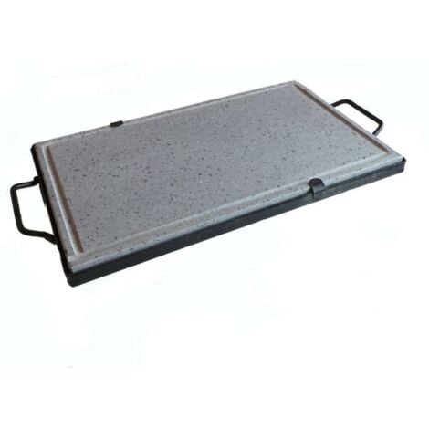 Poele a' griller Koem avec cadre et poigne'es 25x30 cm en pierre ollaire naturelle Grille de barbecue en lave de 2 cm d'e'paisseur fabrique'e en Italie Naturale 25x30 cm