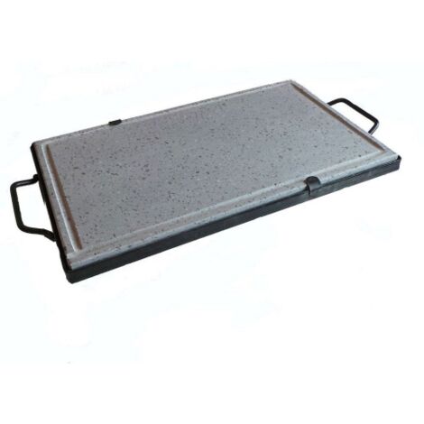 Poele a' griller Koem avec cadre et poigne'es 40x50 cm en pierre ollaire naturelle Grille de barbecue en lave de 2 cm d'e'paisseur fabrique'e en Italie Naturale 40x50 cm