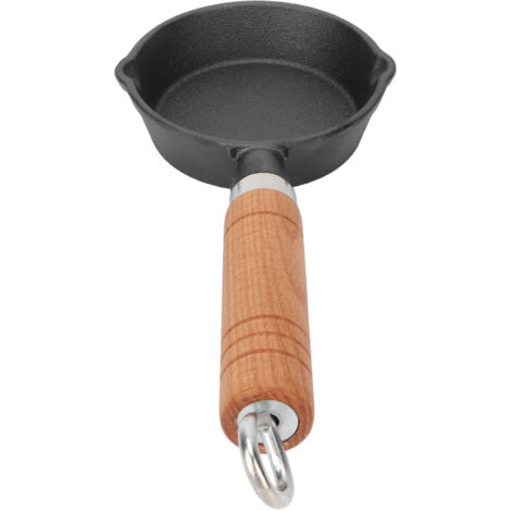 Poêle à œufs en fonte de 10 cm avec manche en bois, poêlon mini à fond plat pour crêpes et pancakes, ustensile de cuisine