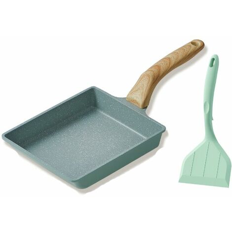 Poêle à omelette japonaise avec spatule en silicone, poêle à œufs, poêle carrée japonaise, poêle à œufs pour cuisinière et induction, revêtement antiadhésif, 20 x 15 cm
