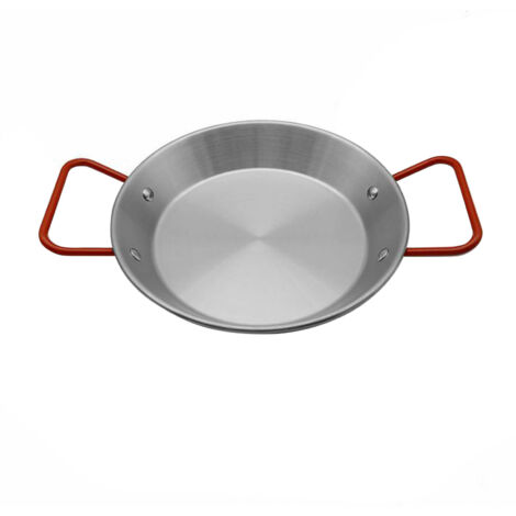 Poêle à Paella en Acier Inoxydable Épais Anti-Adhésif 20cm avec Poignées Rouges pour Riz aux Fruits de Mer et Poulet Frit