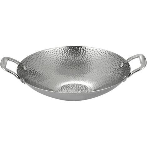 Poêle à Paella en Acier Inoxydable, poêle antiadhésive Non revêtue, poêle à Frire de 20,3 cm, 23,7 cm, 25,4 cm, 28 cm, Petite marmite à Nouilles avec Double poignée, marm,Silver-10 inch