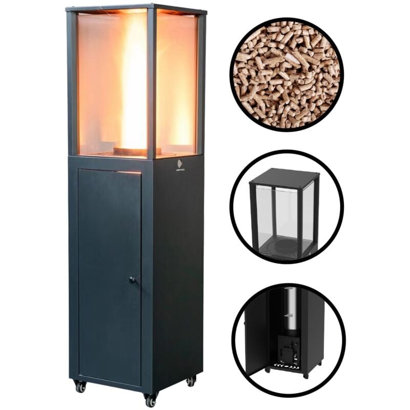 Kekai - Poêle à Pellets d'Extérieur Capri 35,5x35,5x137 cm Puissance 17200 w Surface Chauffage 12,5 m2 Allumage rapide Roues