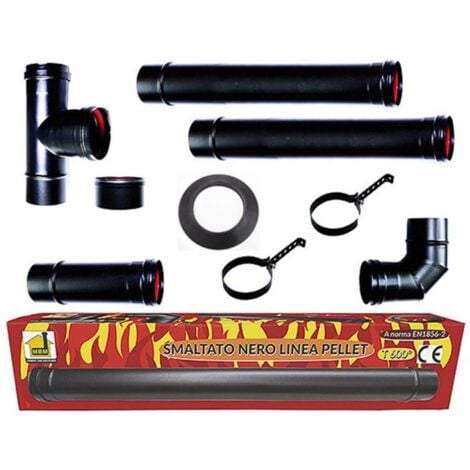 MBM poêle à pellets kit cheminée dn 80 noir tuyau acier émaillé 600 CE Made in Italy grès cérame MD0
