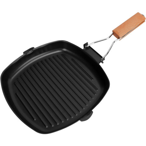 Poêle à steak pliable antiadhésive portable avec manche en bois, idéale pour cuisson, camping et repas en plein air, 24cm