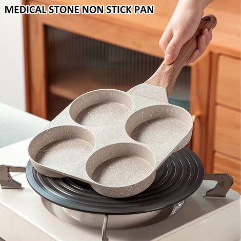 Poêle à ufs antiadhésive multifonction pour petit déjeuner, poêle à frire épaissie à quatre trous, ustensile de cuisine pour tous les poêles à omelette,CN,creamy-white