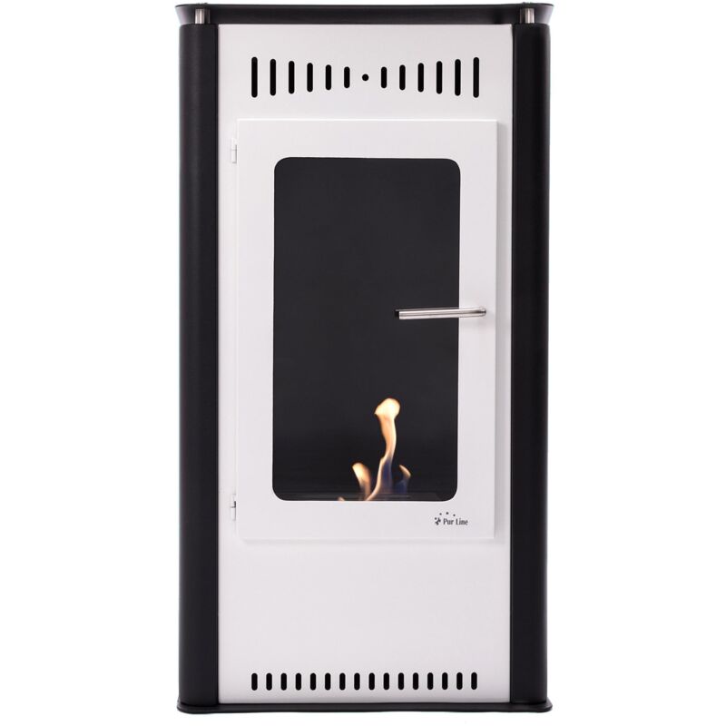 Purline - Poêle à éthanol 3kW en acier blanc avec porte en verre trempé