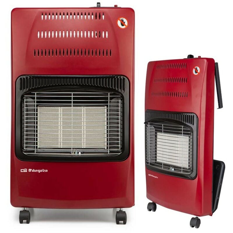 Chauffage d'appoint gaz pliable HCE62 - 4200W. Classe énergétique a. Triple système de sécurité, 42 x 74 x 35 cm, rouge