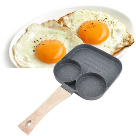 Poêle de Cuisson Multifonctionnelle 3 Sections pour Induction et Gaz avec Manche Bois [Aluminium, Anti-Adhérent, 478g]